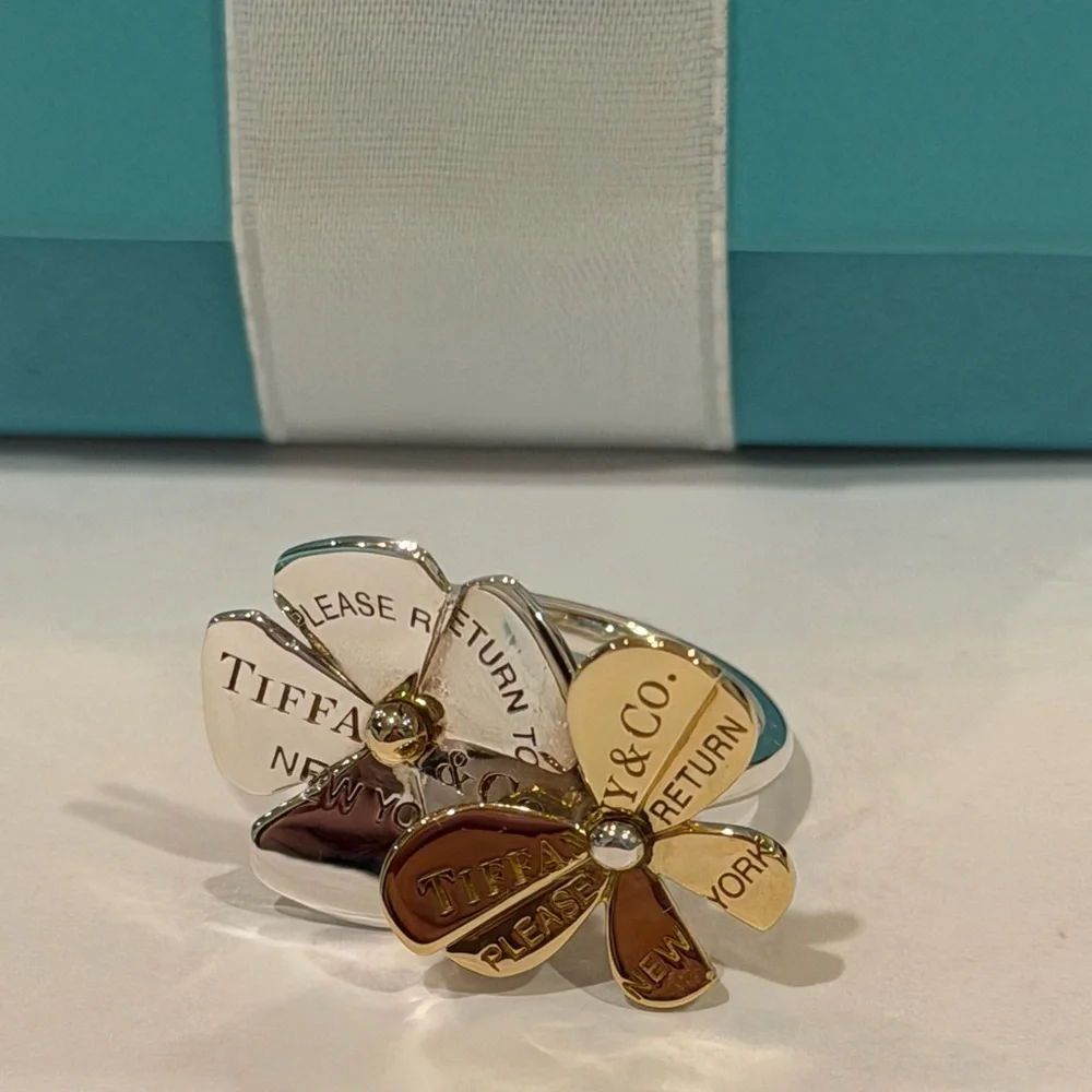 Tiffany & Co. Silver and Gold Flower Butterfly Ring